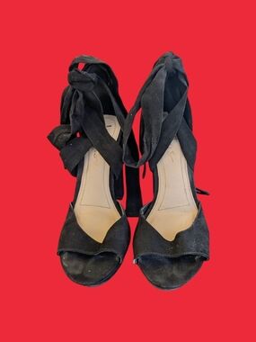 Women's Lulu's Black Suede Tie-Ankle Open Toed Heels